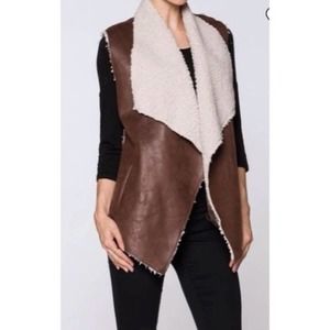LOVE TREE | Brown Faux Suede Sherpa Lined Vest | M
